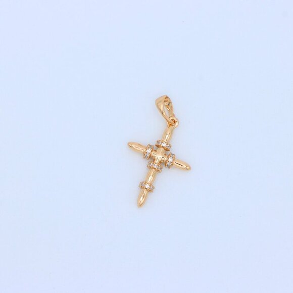 "Rose Gold Cross Pendant with CZ Ring Accents in Modern Sleek Style, XPPT1819 - Picture 9 of 13